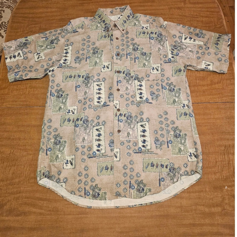 Vintage Woolrich Collared Button Up Khaki Shirt Fisherman Large E1